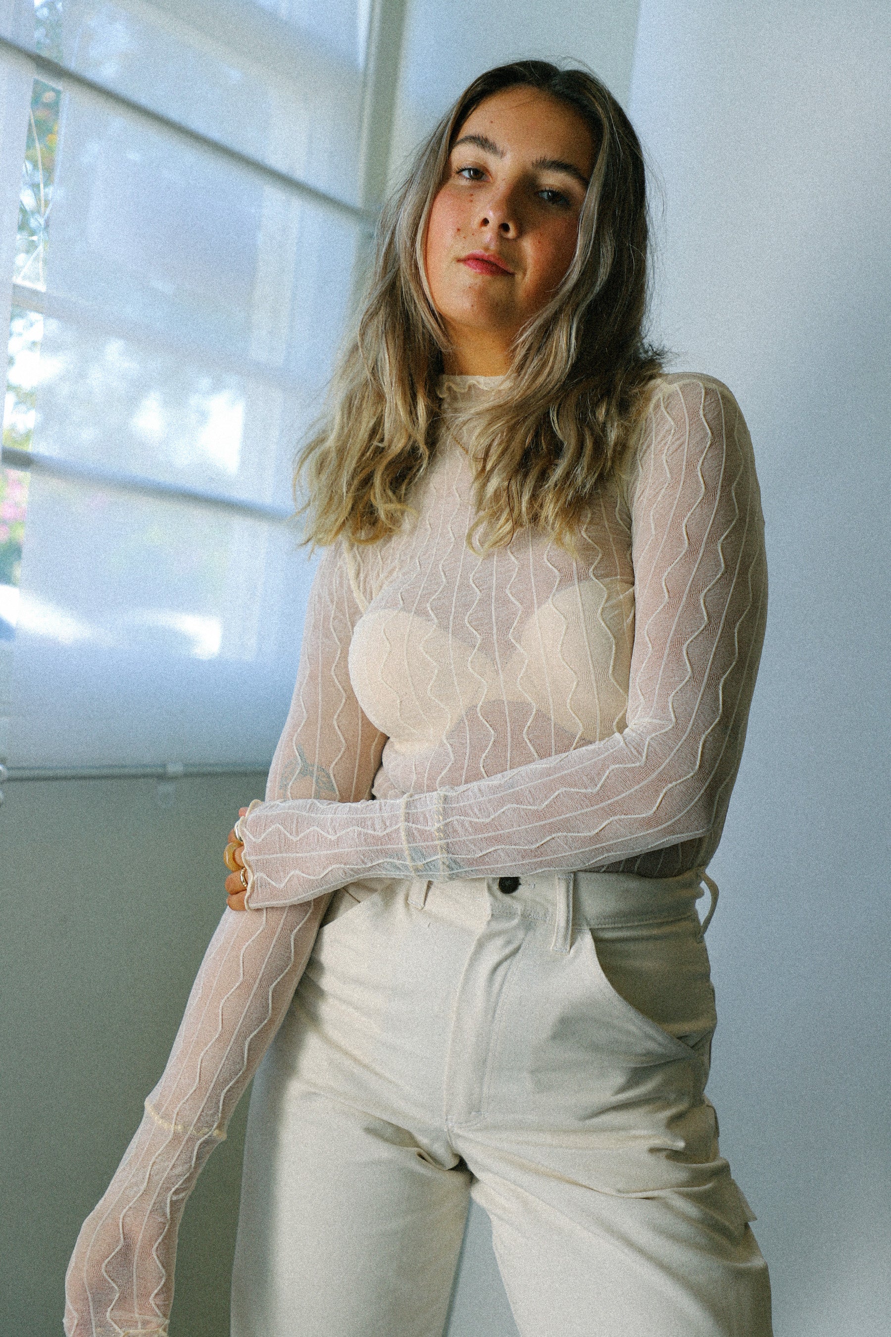 Cream Ross Mesh Top