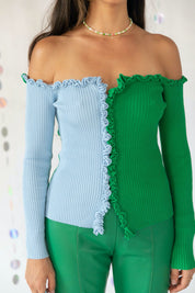 Emerald + Blue Charlie Off Shoulder Sweater