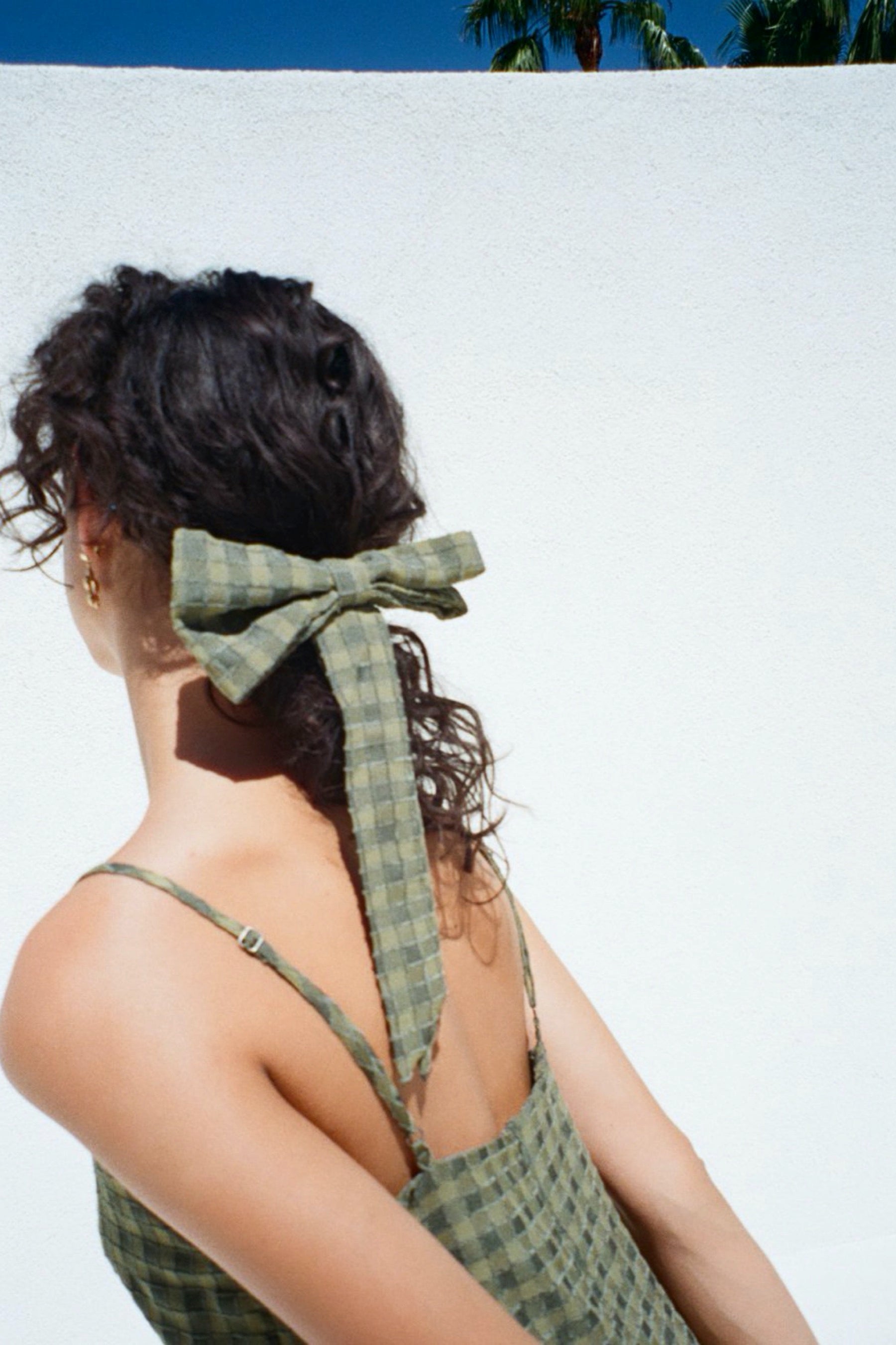 Green Gingham Bow Scrunchie
