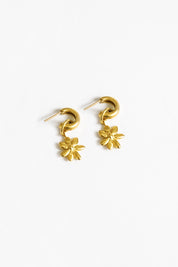 Gold Flower Charm Hoops