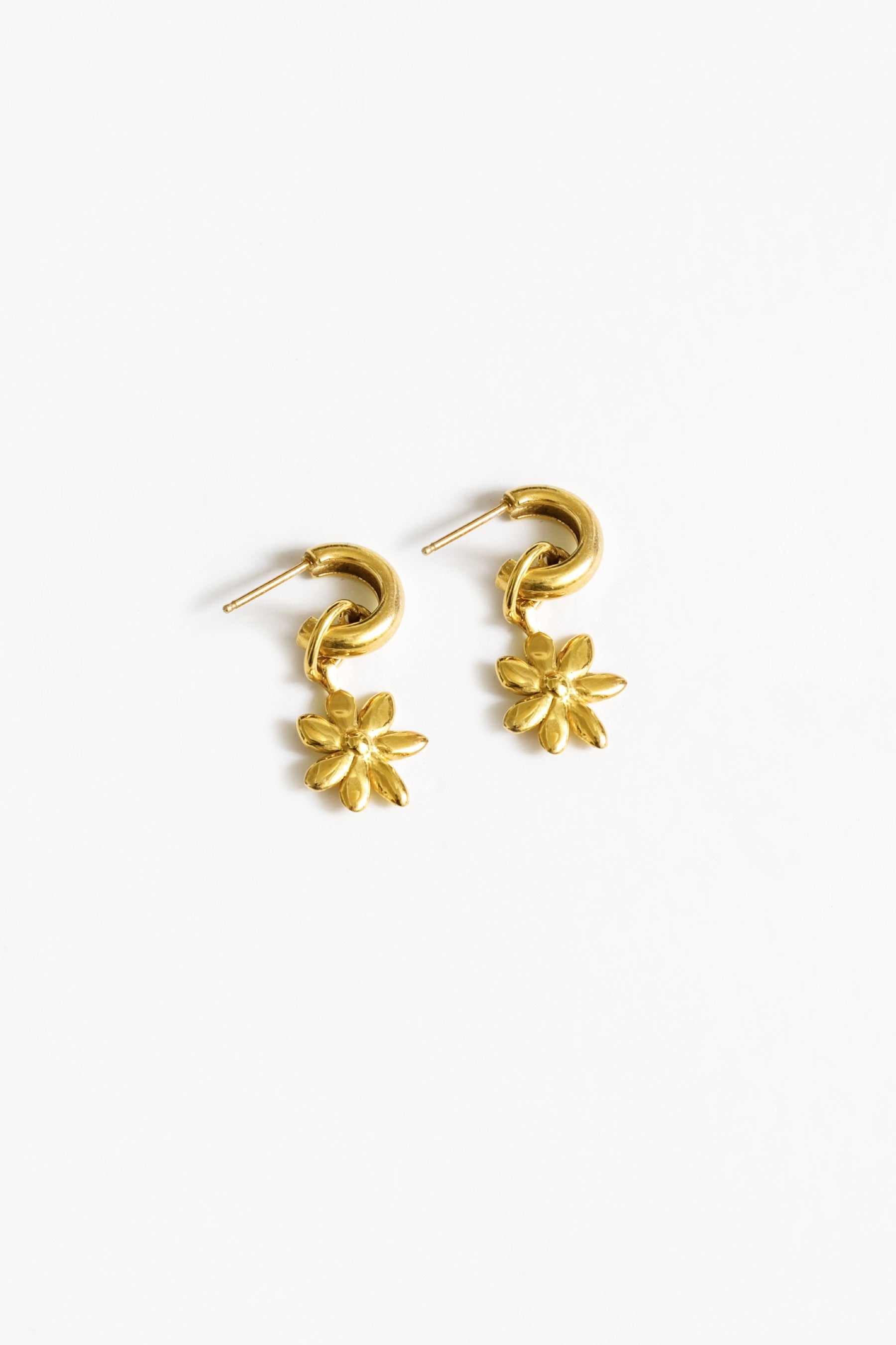 Gold Flower Charm Hoops