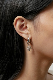 Silver Flower Charm Hoops