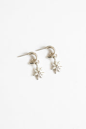 Silver Flower Charm Hoops