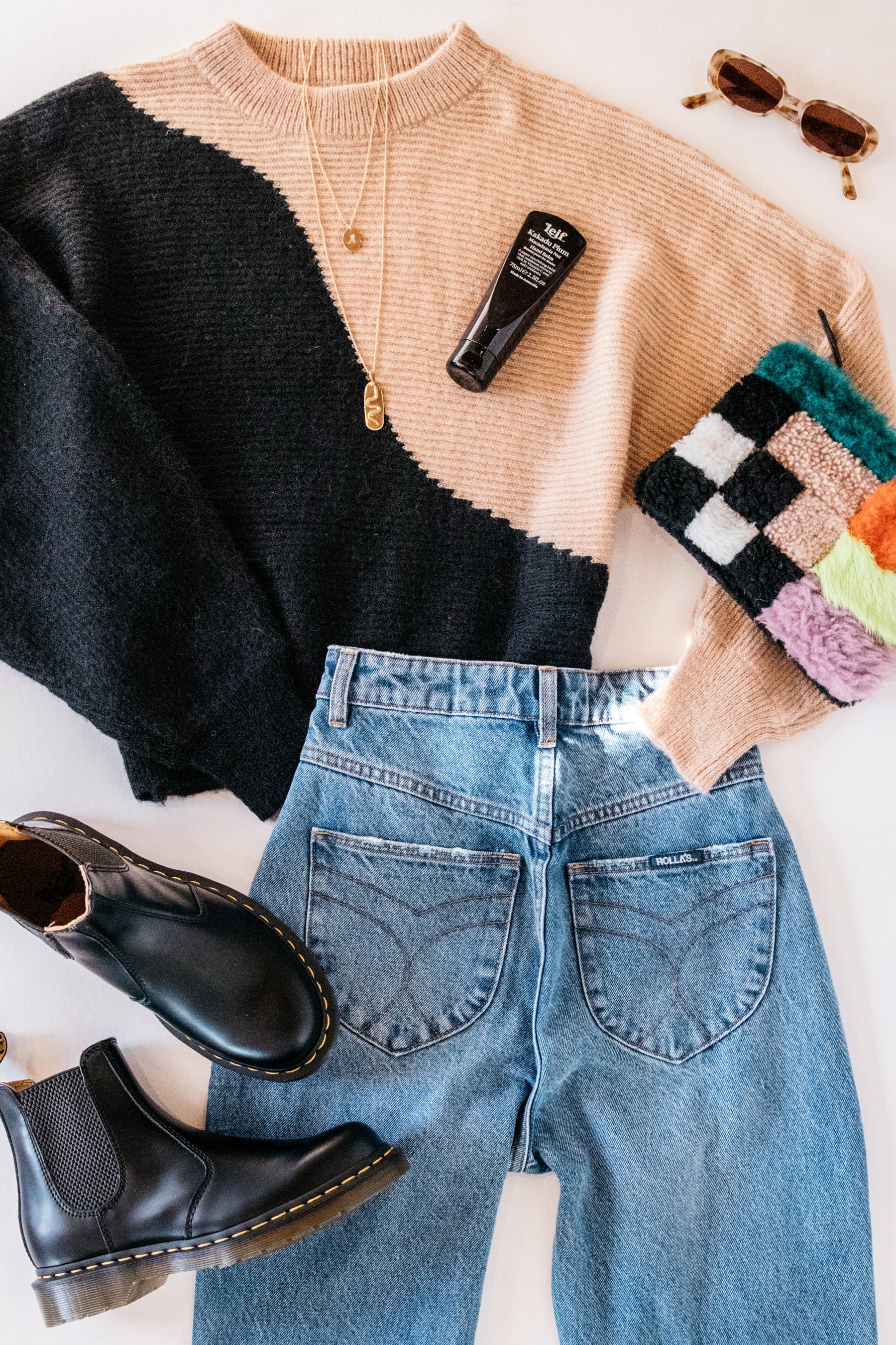 Black + Camel Wavy Sweater