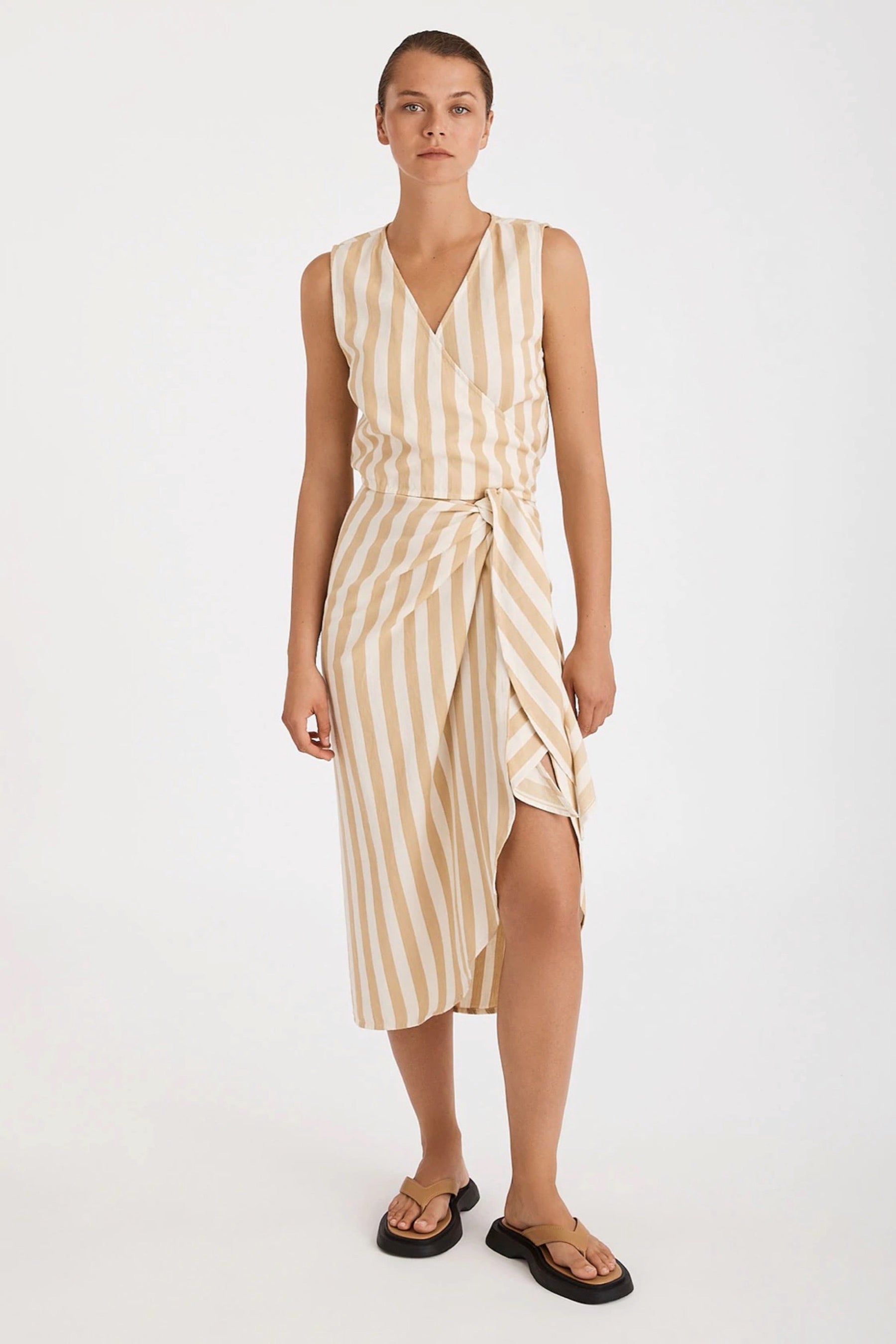 Camel Stripe Wrap Top