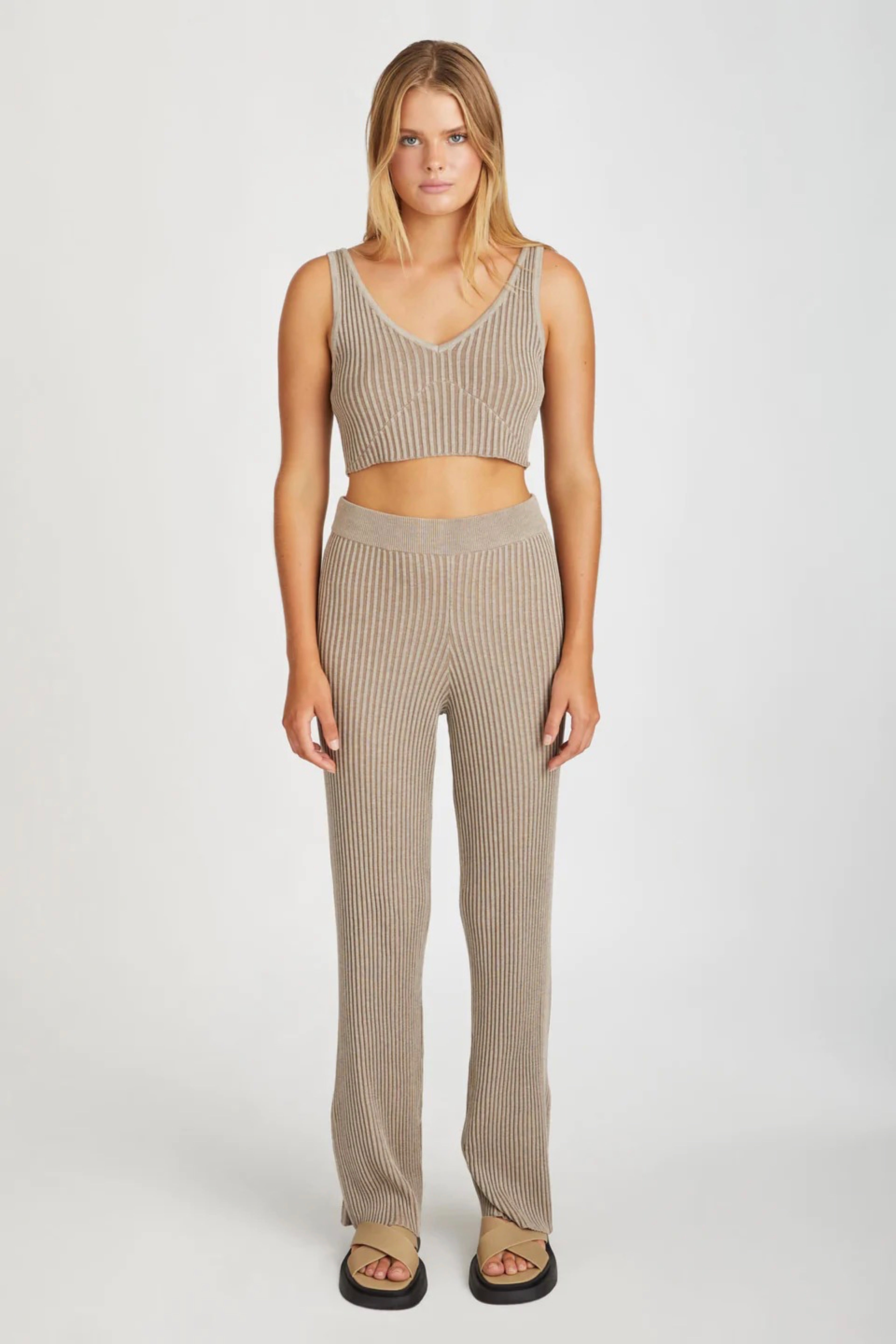 Tonal Cocoa Rib Knit Crop Top