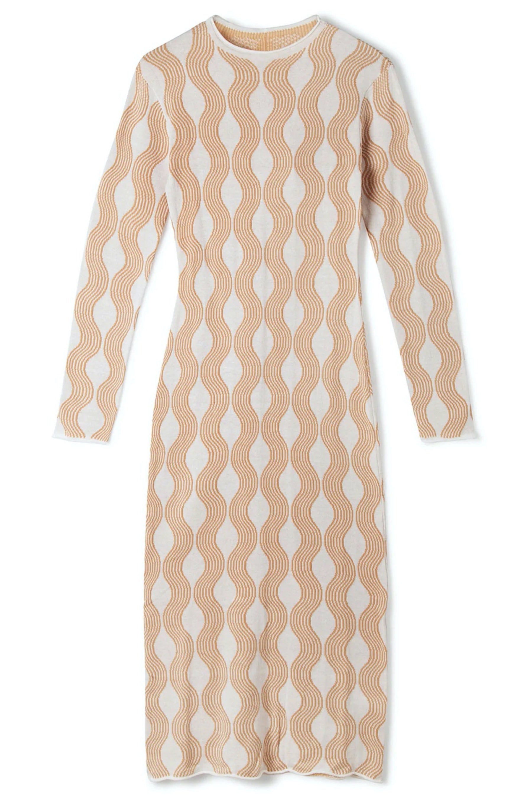 Tan Wave Knit Cotton Dress