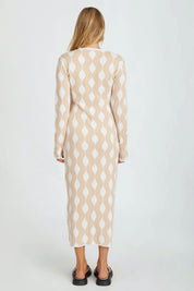Tan Wave Knit Cotton Dress