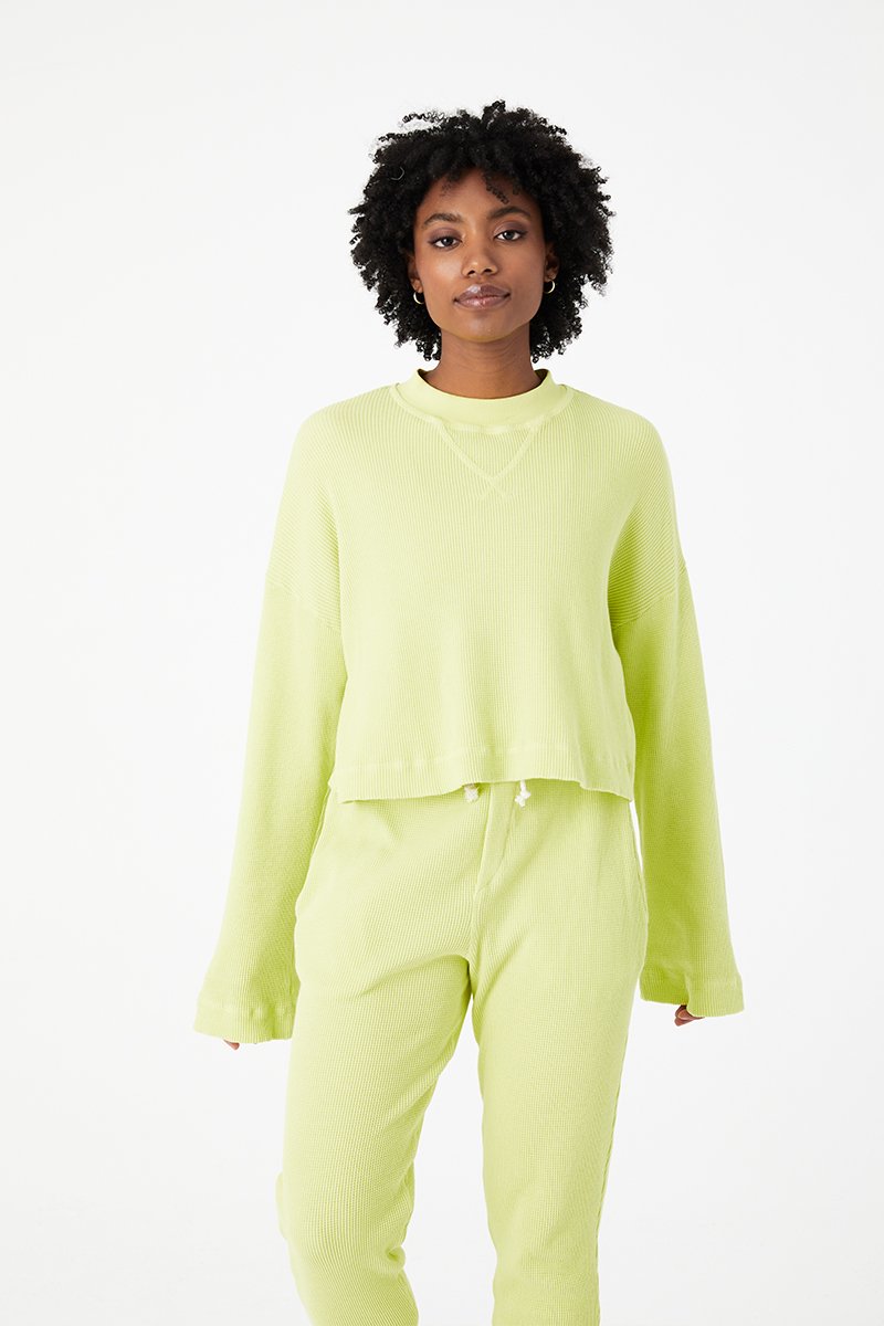 Celery Waffle Mock Pullover