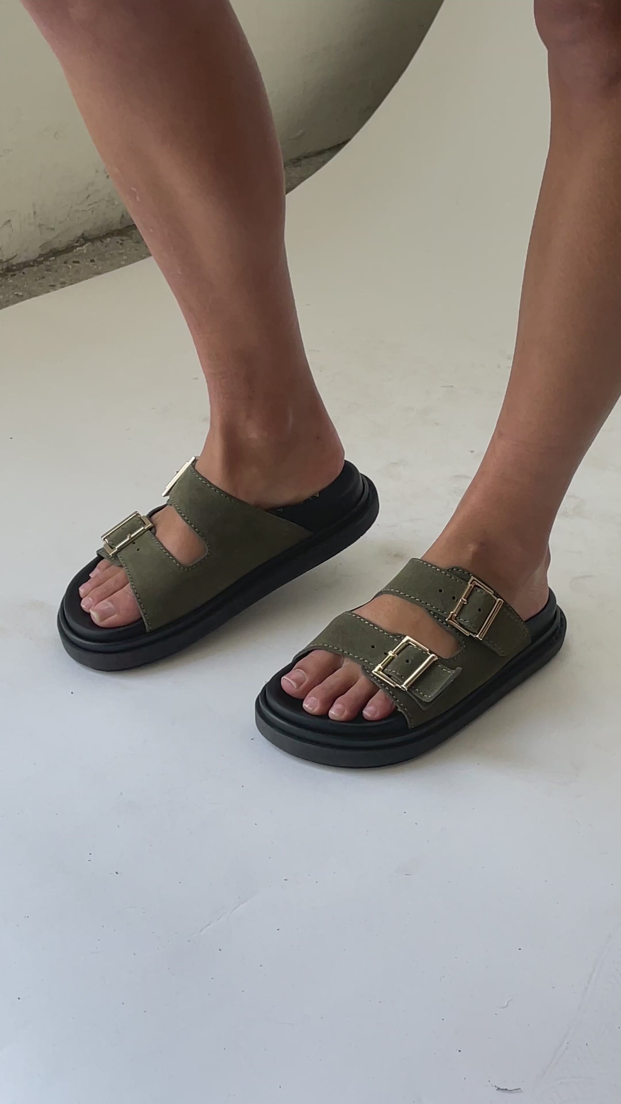 Khaki Suede Buckle Sandal