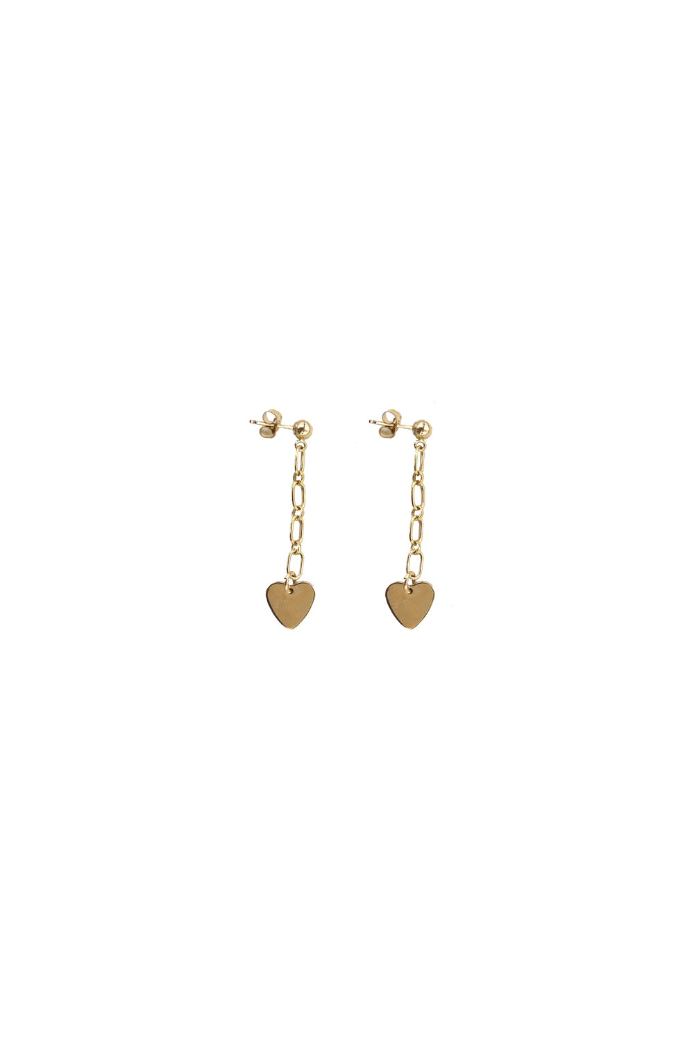 Gold Heart Charm Drop Earrings