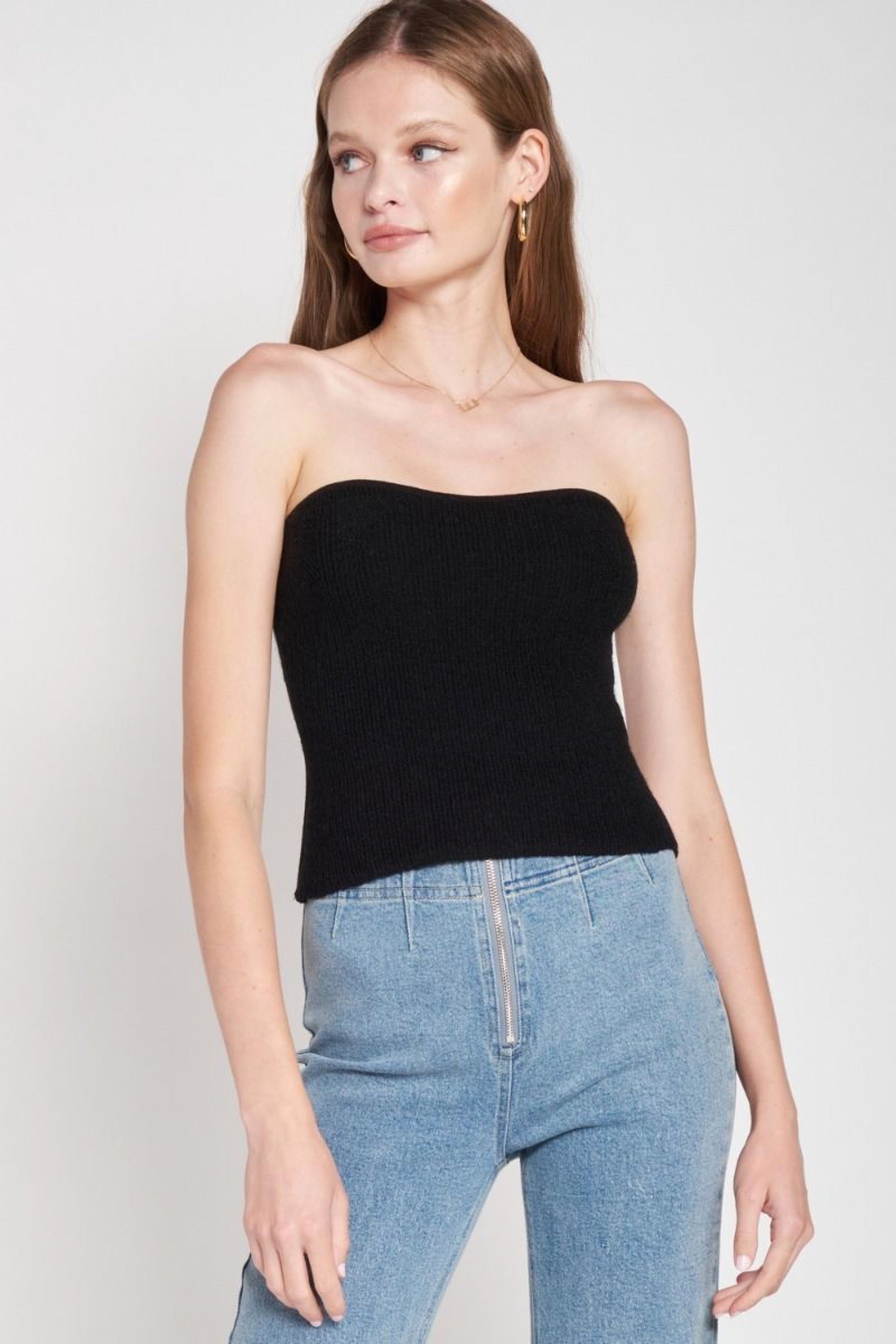 Black Fuzzy Sweater Tube Top