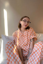 Peach Check Pyjama Long Set