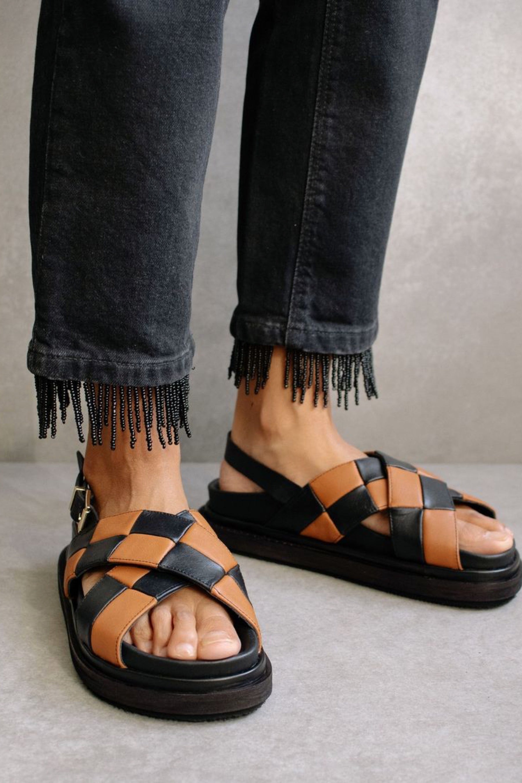 Black + Tan Scacchi Sandal