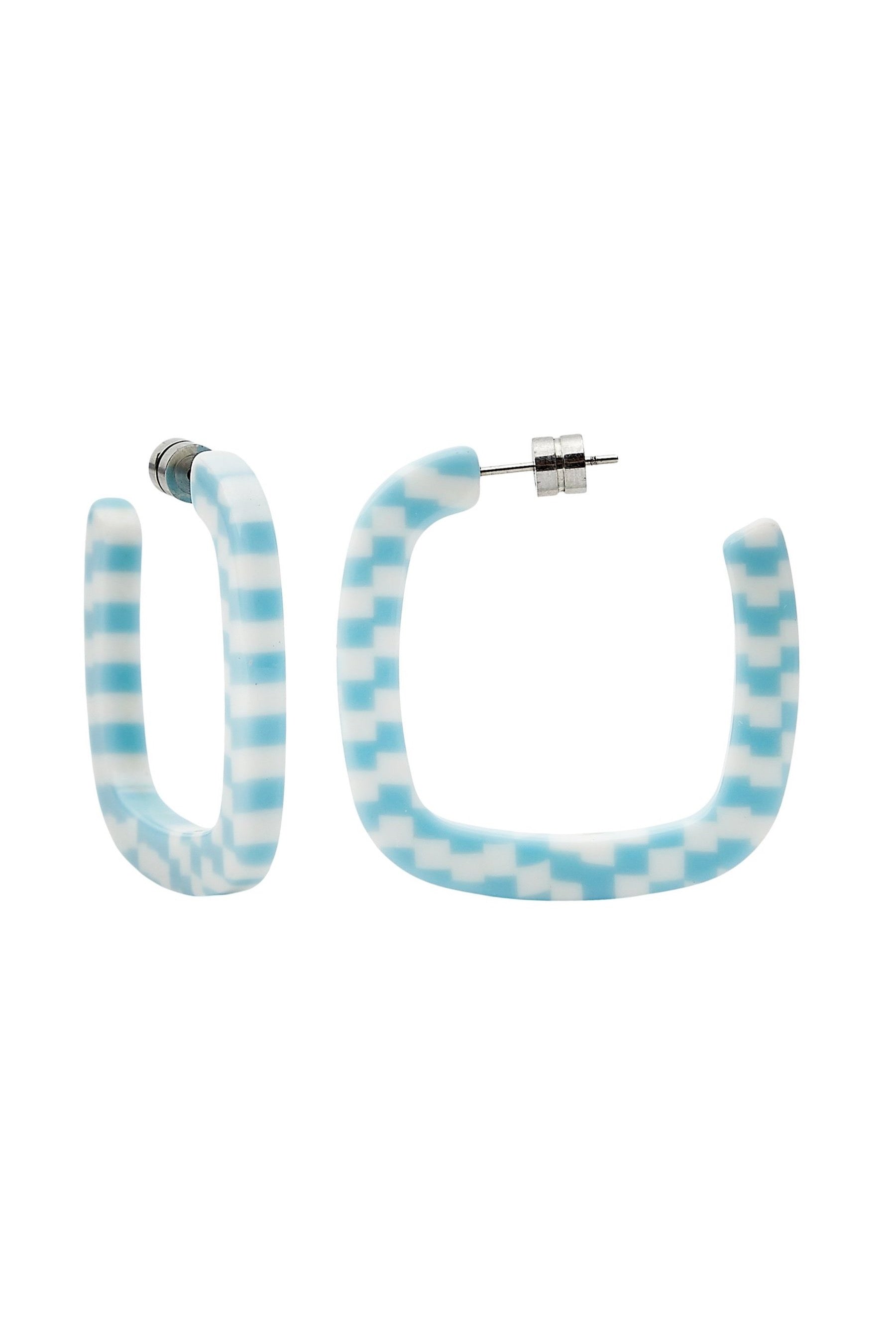 Blue Checker Midi Square Hoops