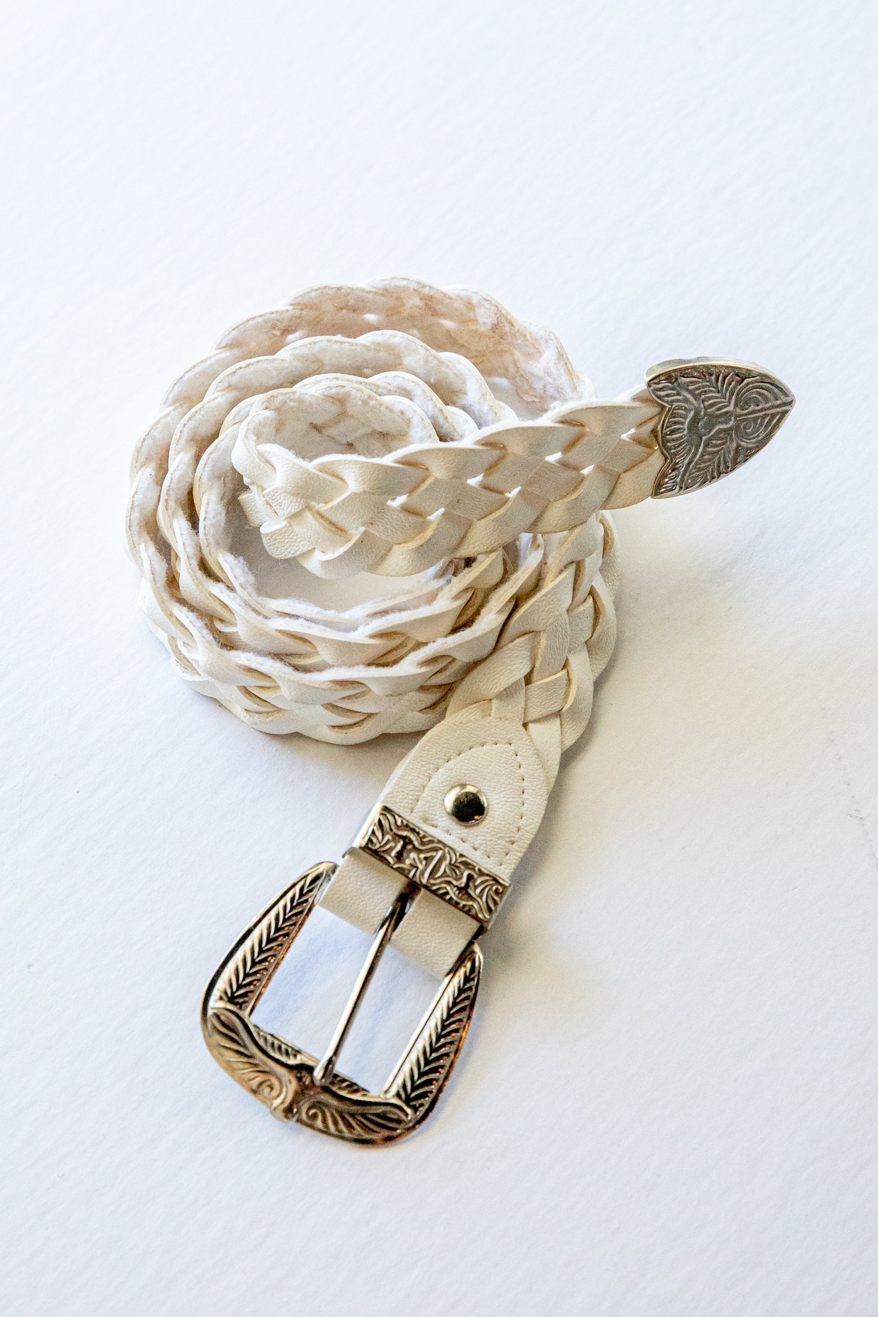 White Braided Western Belt