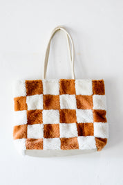 X Prism Cognac + White Checkered Patchwork Tote