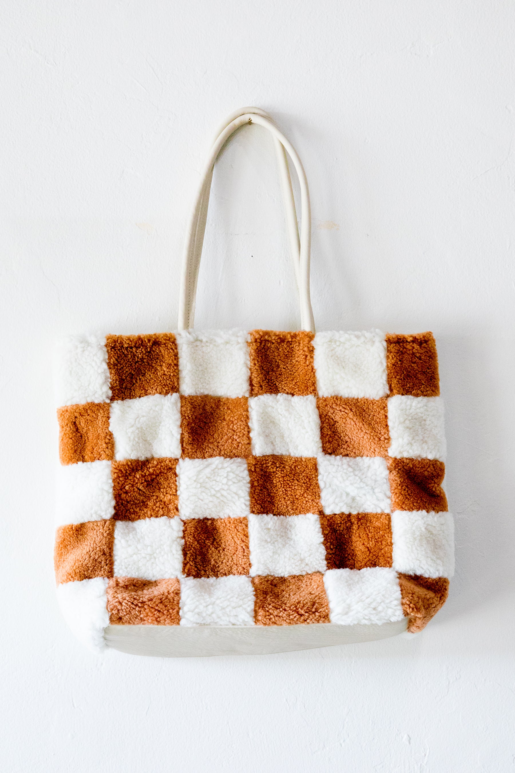 X Prism Cognac + White Checkered Patchwork Tote