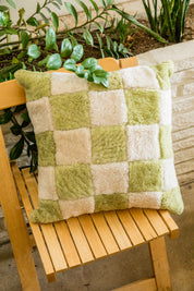 X Prism Avocado + White Checkered Patchwork Pillow