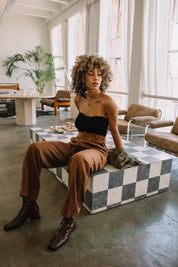 Black Fuzzy Sweater Tube Top