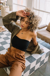 Black Fuzzy Sweater Tube Top