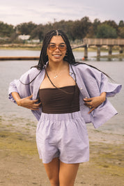 Lilac Linen Button Up