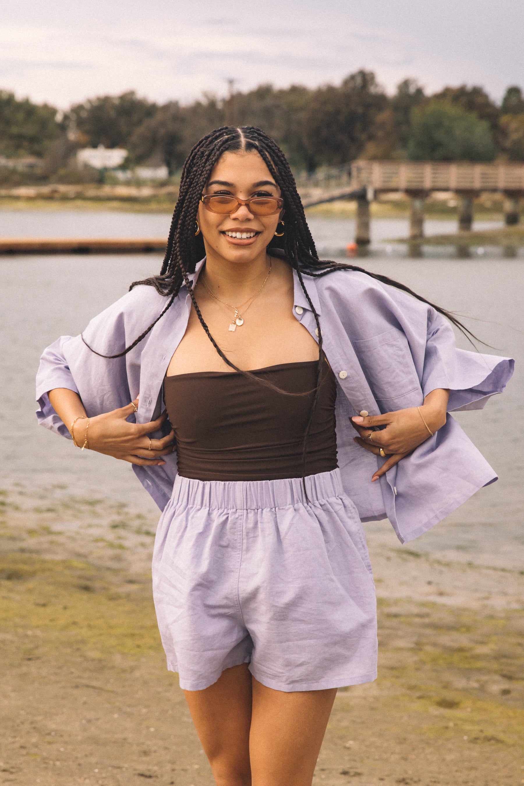 Lilac Linen Button Up