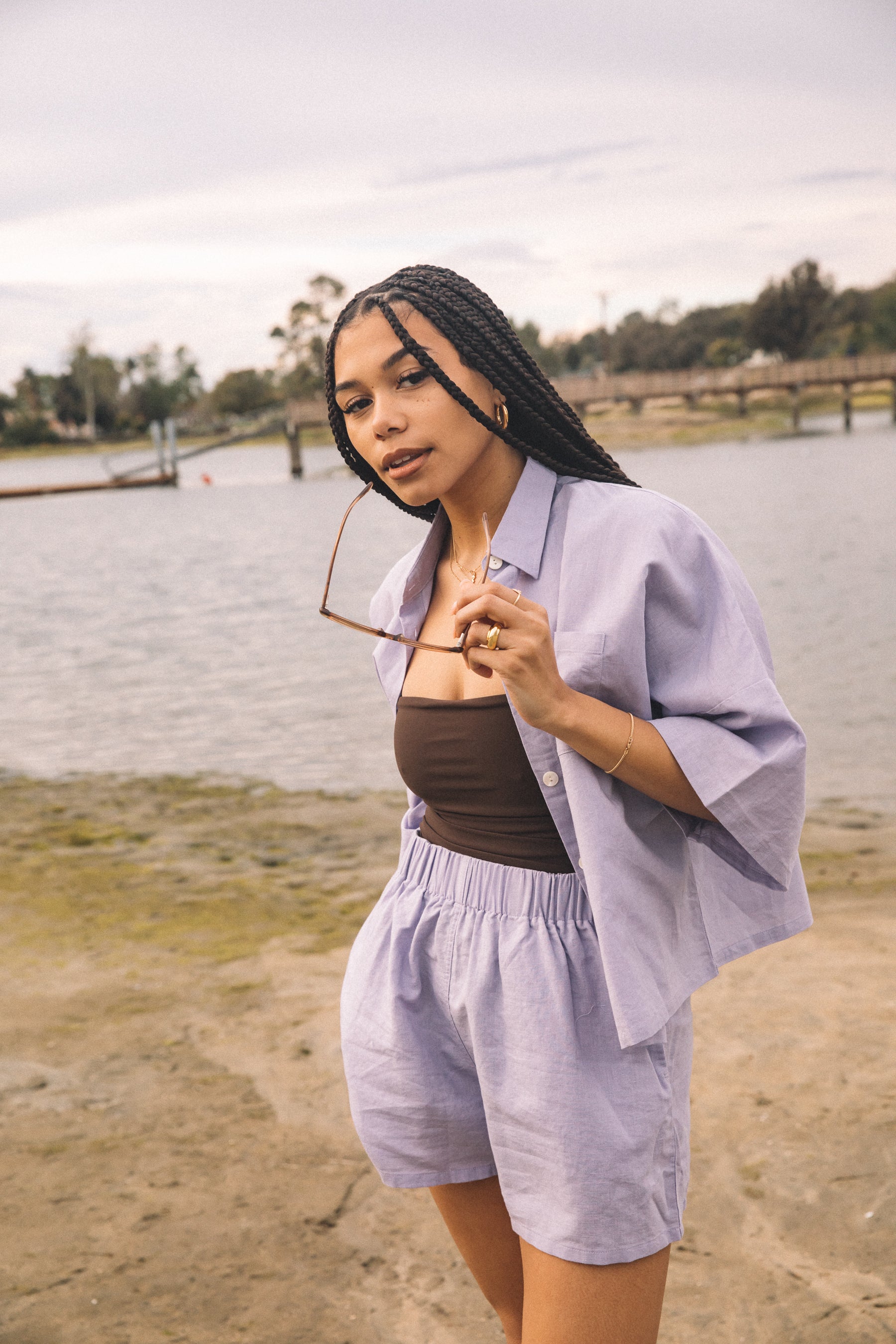 Lilac Linen Button Up