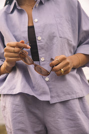Lilac Linen Button Up