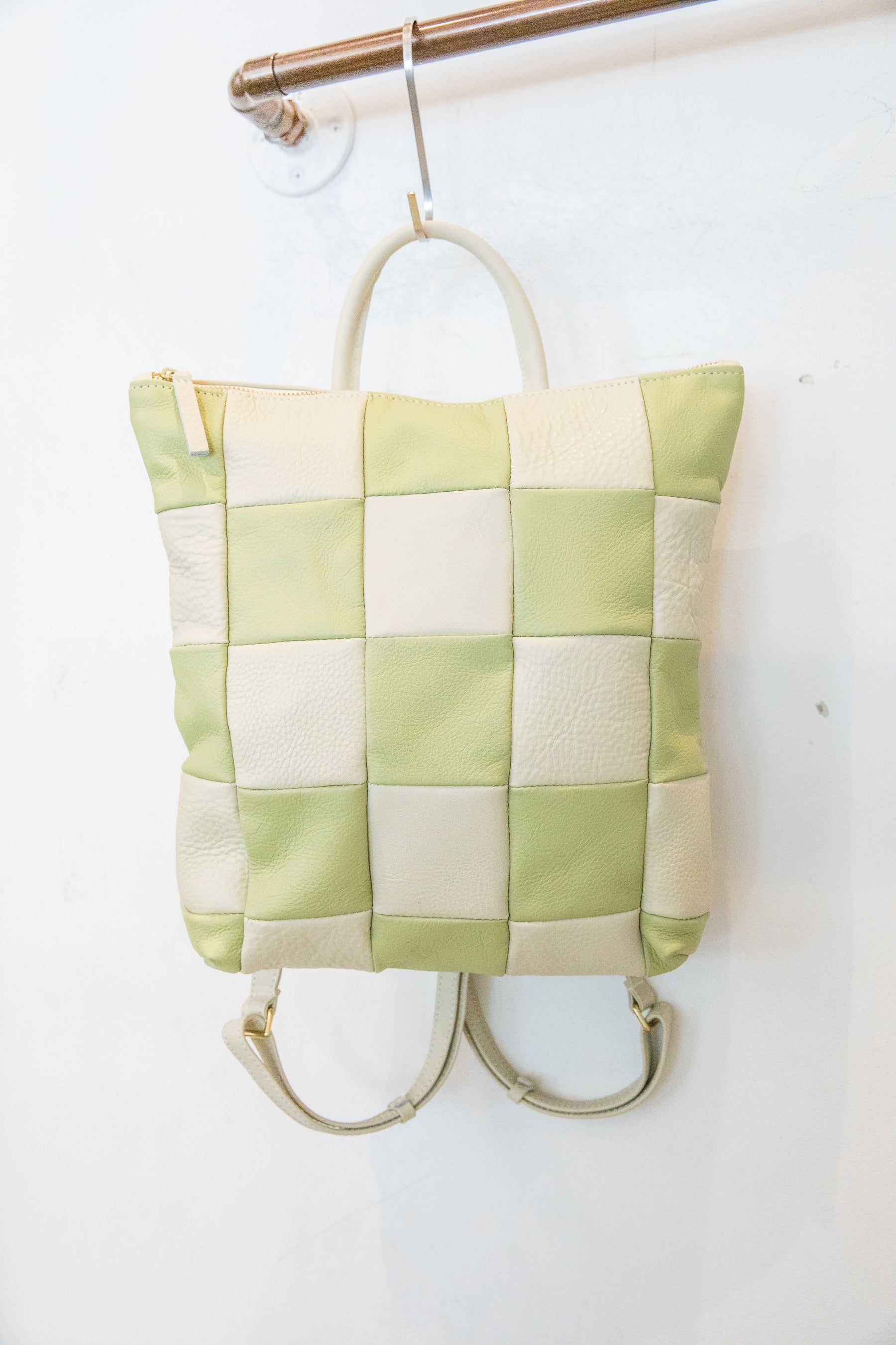 X Prism Avocado + Cream Checkered Patchwork Backpack