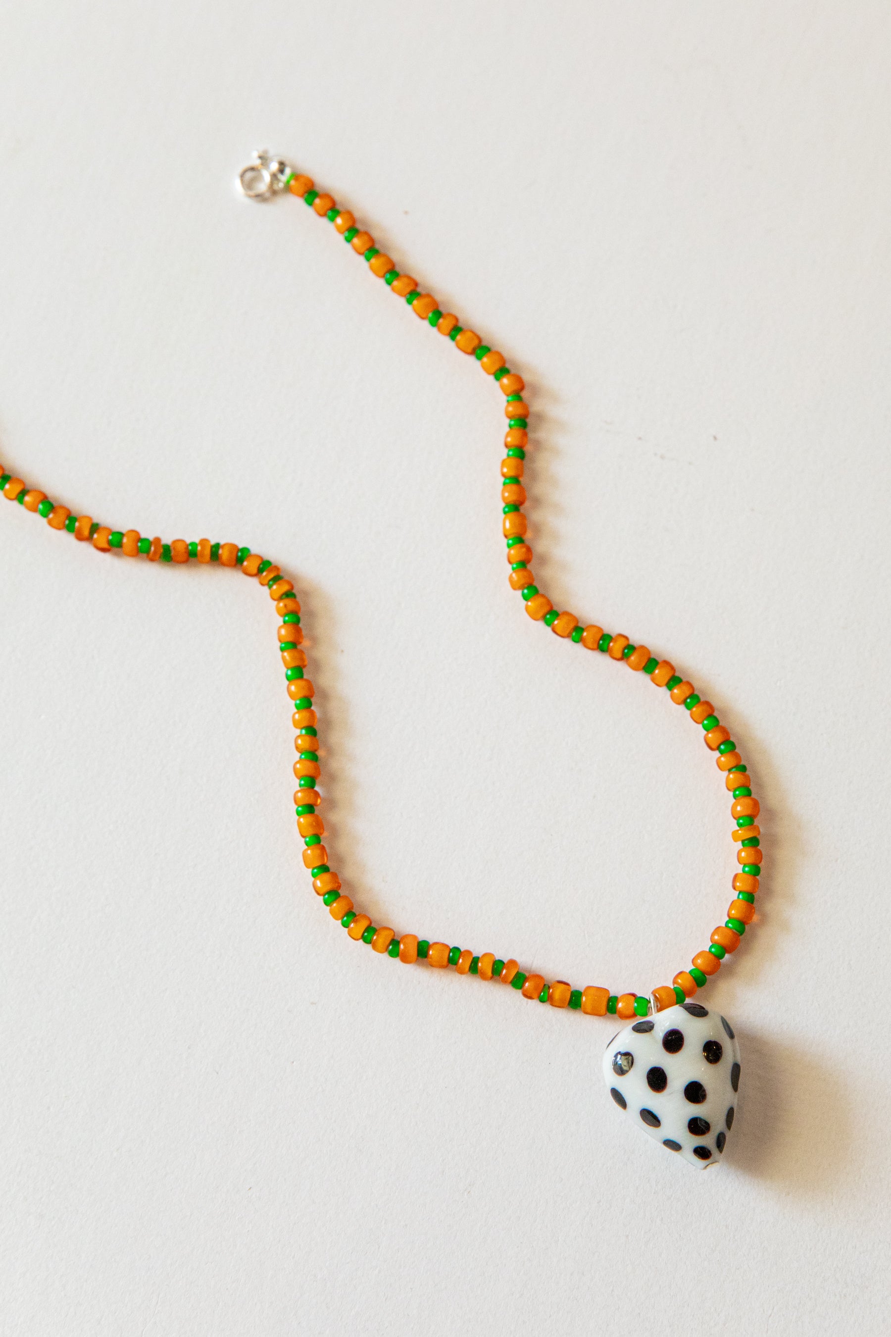 Orange Polka Heart Necklace