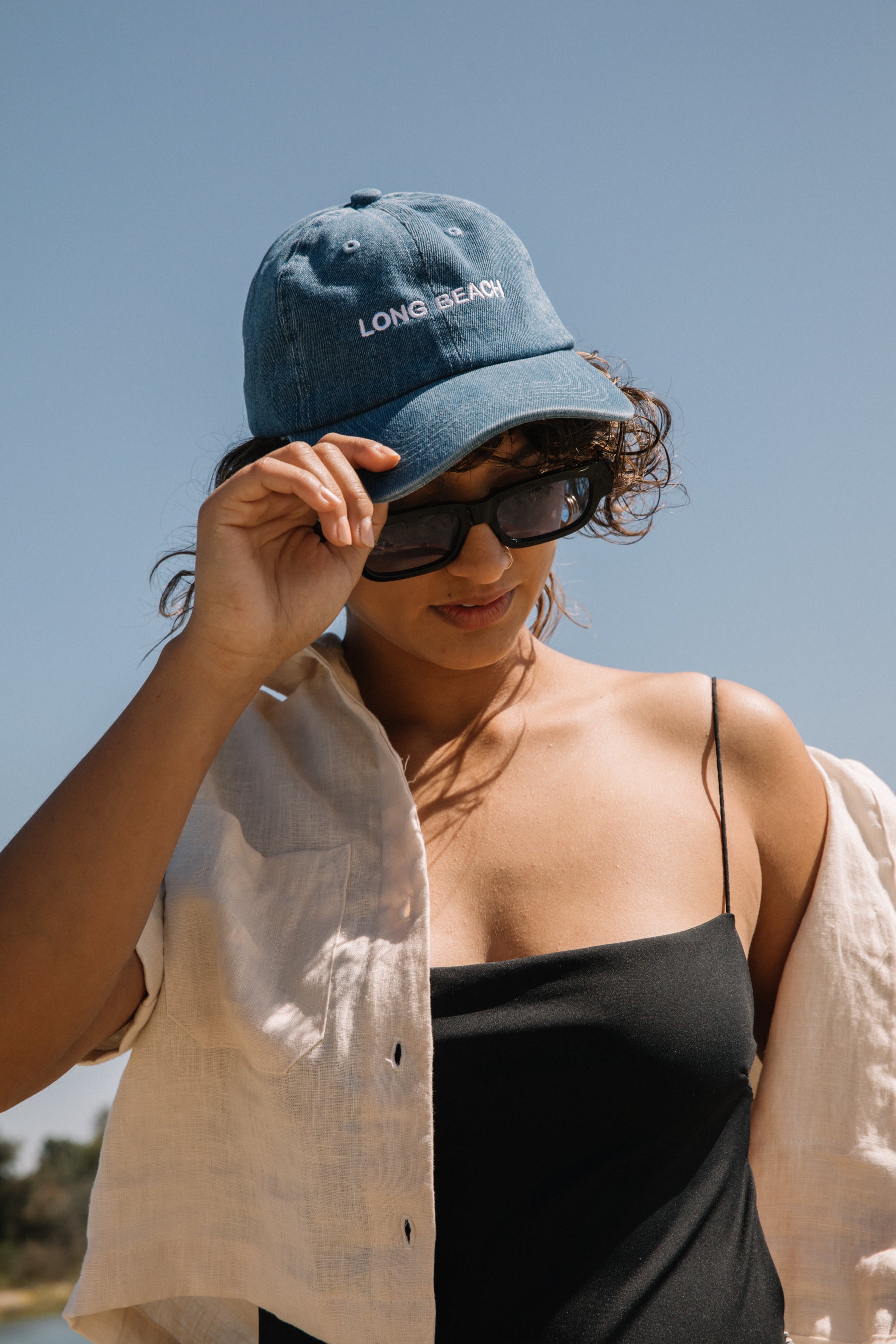 X Prism Denim Long Beach Hat