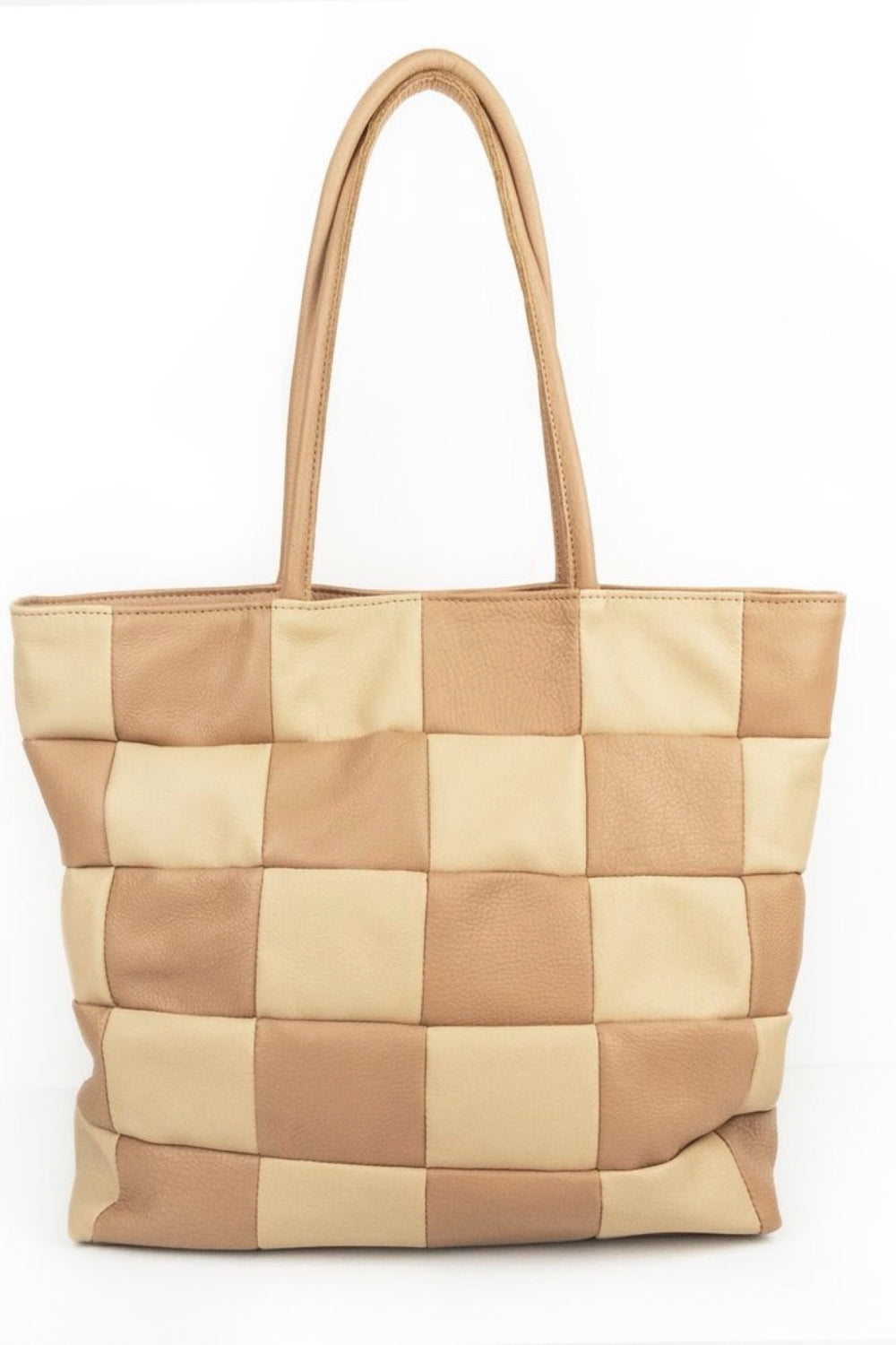 Tan Checkered Patchwork Tote